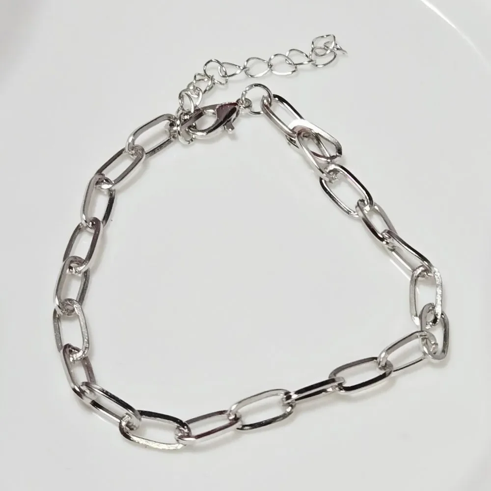 Silver Paperclip Chain Bracelet Stainless Steel Adjustable Modern Edge Trending
